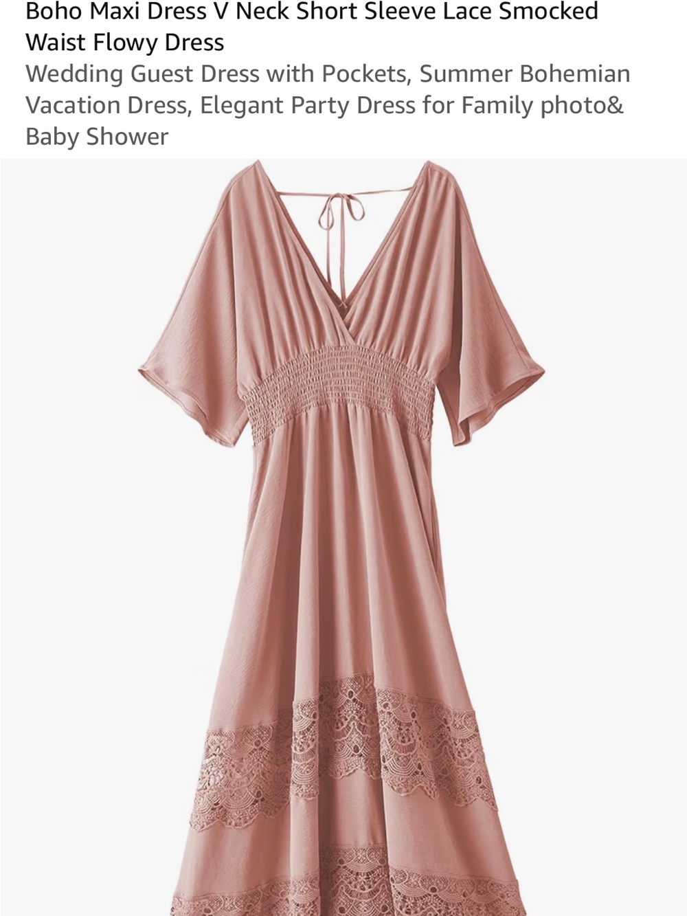 Boho Lace-Trim Maxi Swim Coverup in Dusty Rose